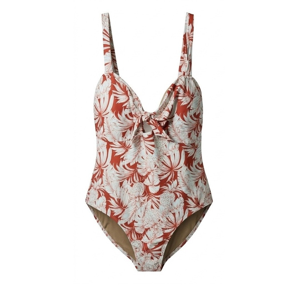 Old Navy Womens 3X Tropical Pineapple Palm Tie-Front Keyhole One-Piece Swimsuit